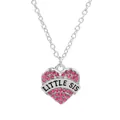 Silver heart necklace with pink crystals and LITTLE SIS engraving for sisters - Pink