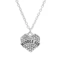 Collana a cuore argento con cristalli scintillanti e ciondolo inciso Middle Sis - Stile Cuore Strass Bianco Sorella Di Mezzo (A1823WH)