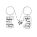 Three-piece mother daughter heart puzzle keychain and necklace set in polished silver - Heart Puzzle Set (D1086)