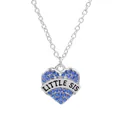 Silver heart necklace with blue rhinestones and LITTLE SIS engraving for sisters - Blue