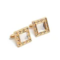 Elegantes Paar goldene quadratische Manschettenknöpfe mit funkelndem Zirkonia und T-Verschluss - Gold-Weiß (B1213-Weiß)