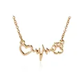 Golden heart heartbeat and paw print pendant necklace for pet lovers in creative design - Gold