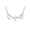 Silver heartbeat necklace with hollow heart and animal paw print pendant on white background - Silver