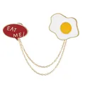 Cartoon fried egg and Eat Me letter brooch set with gold chains and enamel pins - Fried Egg Collection