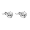 Macro detail of silver twisted rope knot cufflinks for men showing polished metal texture - B1208-silver / Alloy