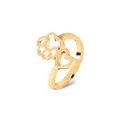 Minimalist gold open ring featuring hollow heart and dog paw prints on a white background - Adjustable Open / Gold