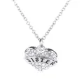 Collana a cuore d'argento con cristalli e incisione Sister come regalo per la famiglia - Sorella