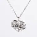 Collana cuore argento per insegnante con strass scintillanti su una catena fine - Insegnante