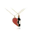 Beste Freunde Kette Gold Set mit rotem Herz und schwarzem Weinflaschen Anhänger - Rot Und Schwarz Herz Flasche Patchwork (A2146)
