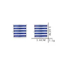 Silver square cufflinks for men featuring five parallel royal blue enamel stripes - French Square Striped Style (B1216) / Alloy