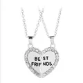 Geteilte Herzkette in Silber mit BEST FRIENDS Gravur und glitzernden Strasssteinen - Silber Strass Herz BEST FRIENDS (A1118SI)