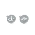Detail of silver crown cufflinks with grey matte finish and standard swivel back closure - Alloy / Silver Grey Crown Style (B1217)