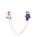 Ensemble de broches astronaute et fusée avec coeur de dessin animé et chaîne dorée - Astronaute Et Fusée Style (C1133-2)