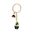 Porte-clés cactus et râteau en alliage de zinc avec émail vert sur métal doré - Style Cactus Et Râteau (D1115-2)