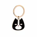 Cute black and white cartoon cat keychain with golden metal ring on white background - Black and White Cat (D1116-1)