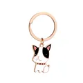 French Bulldog keychain with rose gold ring and black and white enamel dog pendant - Black and White French Bulldog (D1116-4)