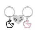 Porte-clés couple Her Buck et His Doe avec pendentif cœur et tête de cerf en acier - Style Coeur Cerf Couple (D1171)