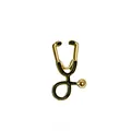 Detailed view of a gold stethoscope brooch with black enamel inlay on a white background - Stethoscope Style (C1166-Gold) / Gold