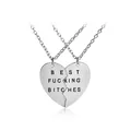 Silberne Best Friends Forever Herz Puzzle Kette mit Best Fucking Bitches Gravur - Silber Herz BEST BITCHES (A1799)