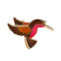 Spilla a colibrì colorata in smalto con finitura rosa vivace e metallo dorato - Colibrì Marrone Rosa Arancione (C1196)