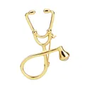 Detailed close-up of a gold-toned stethoscope brooch with high-polished metallic finish - Gold