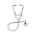 Macro shot of silver medical stethoscope brooch pin with polished metal finish - Silver