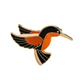 Elegante spilla a colibrì in smalto nero e arancione con bordi in metallo dorato - Colibrì Nero Arancione Giallo (C1197)