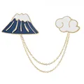 Japanisches Set aus Fuji-Berg- und Wolken-Emaille-Brosche mit doppelter Goldkette - Fuji Berg Wolke Kette Stil (C1073)