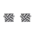 Silver square cufflinks with black enamel geometric pattern and inlaid crystals - Silver Black Geometric Style (B1093)