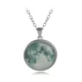 Luminous space galaxy pendant necklace with vintage silver chain and nebula pattern - A2035