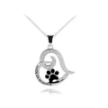 Collana cuore zampa cane con incisione Always in my Heart e pietre di zircone bianco - Stile Cuore Argento (A2121)