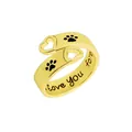 Golden heart and dog paw open ring with Love You Forever engraving in polished finish - Gold