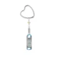 Portachiavi con bottiglia di vino in miniatura blu e anello a cuore con perla - Bottiglia Blu Chiaro (D1212)