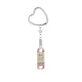 Portachiavi a bottiglia di vino rosa in resina con anello a cuore e perla - Bottiglia Rosa (D1210)