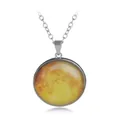 Luminous celestial galaxy glass dome pendant necklace with a golden moon planet design - A2038