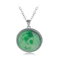 Luminous green space galaxy pendant necklace with silver chain and glass dome - A2040