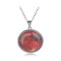 Luminous space necklace with silver chain and red galaxy glass dome pendant - A2041