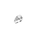 Elegant heart-shaped white opal ring with silver-tone band and ornate镂空 detailing - US 6 / Silver Style (E1133)