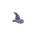 Vue détaillée du pin's émaillé violet en forme de chapeau de sorcier avec des étoiles - Violet/Argent (Wizard In Training)
