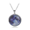 Luminous cosmic moon pendant necklace with blue-purple nebula pattern and silver chain - A2043