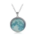 Luminous silver necklace with blue lunar nebula pattern pendant in time gem style - A2044