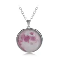 Luminous galaxy glass dome pendant necklace with pink marble texture on silver link chain - A2045