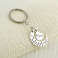 Polished silver keychain with moon and heart pendant engraved with daughter message - Moon Heart Keychain (Daughter)