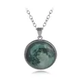 Luminous galaxy pendant necklace featuring a green moon design under crystal glass - A2048