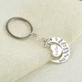 Silver crescent moon and heart charm keychain with Sister engraving for sisters gift - Moon Heart Keychain (Sister)