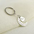 Silver crescent moon and heart keychain with I Love You to the Moon and Back for Mom - Moon Heart Keychain (Mom)