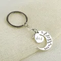 Silver crescent moon and heart pendant keychain engraved with I Love You and Dad - Moon Heart Keychain (Dad)