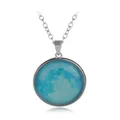 Luminous celestial necklace with a round blue moon pendant and silver link chain - A2052-16