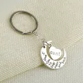 Silver aunt keychain with moon and heart charms, engraved with romantic sentimental text - Moon Heart Keychain (aunt)