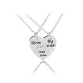 Three-piece heart puzzle necklace set for Mom, Big and Little sister in silver finish - Mom Big And Little Sister Heart Puzzle Style (A2204)